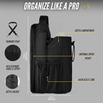 Black - Magnetic Gym Bag with water bottle holder, Crossbody sling, pockets for phone, towel, key