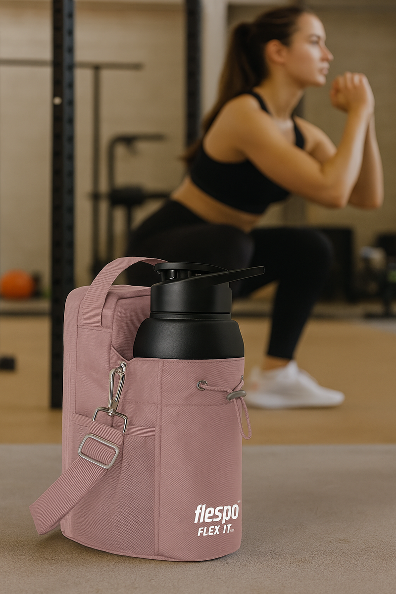 Pink Magnetic Gym Bag with water bottle holder, Crossbody sling, pockets for phone, towel, key
